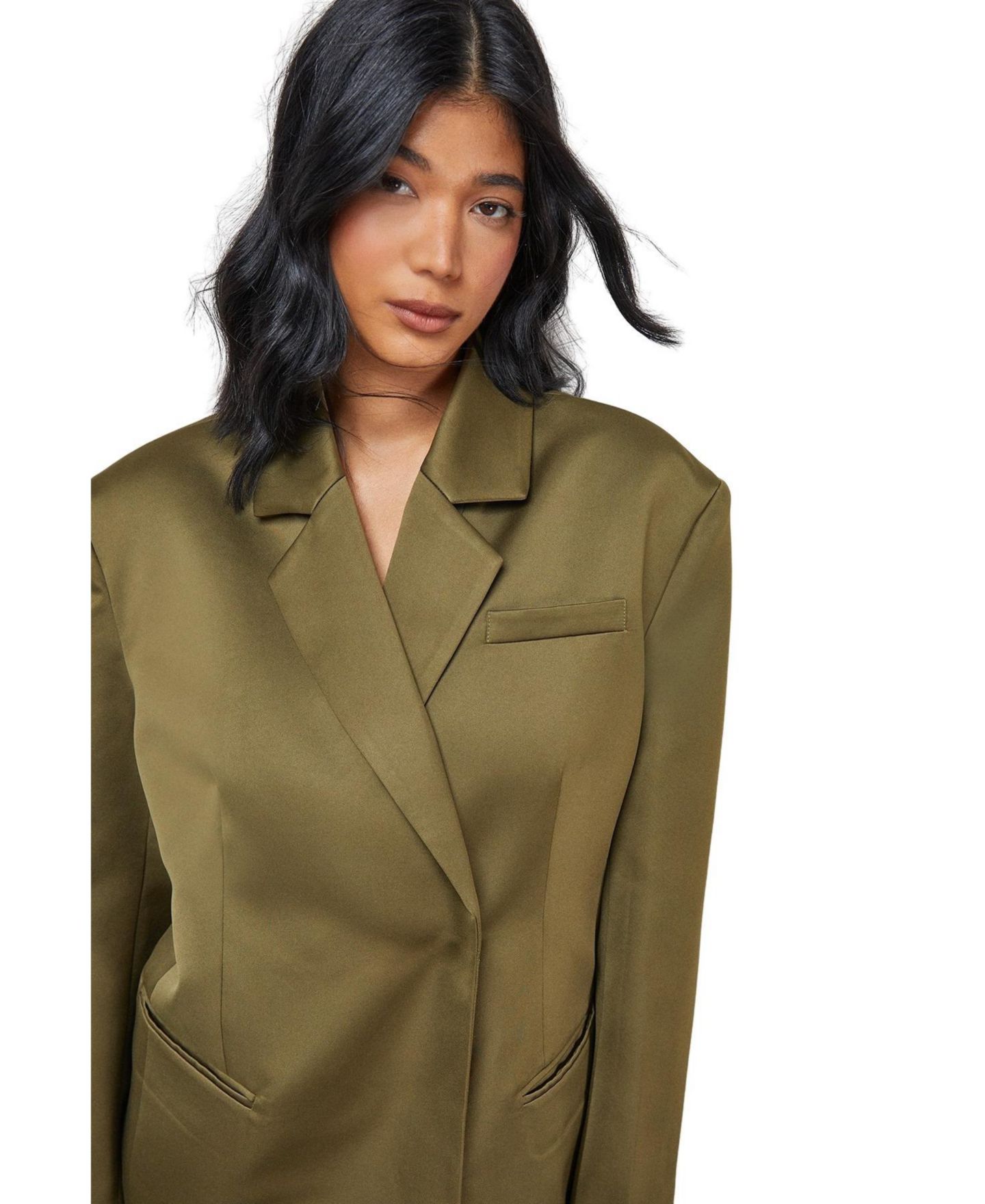 Женский пиджак Warehouse Premium Satin Oversized Blazer, цвет: Оливковый — фото 4