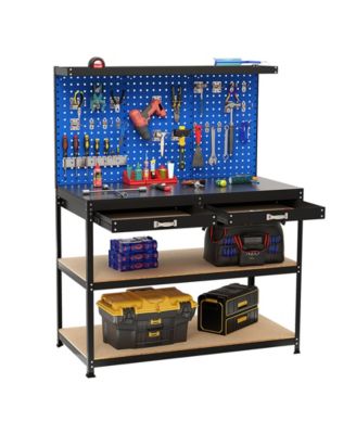48 x 24 Inch Workbench Work Table with 3 PCs Pegboard Drawer and Shelves-Navy