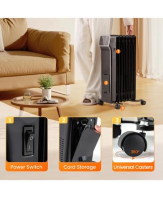 1500W Oil Filled Radiator Heater with Remote Control 3 Modes 24H Timer