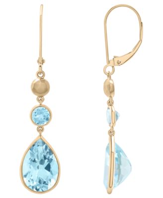 Macy's - Sky Blue Topaz & Blue Topaz Drop Earrings (12-3/8 ct. t.w.) in 14K Yellow Gold