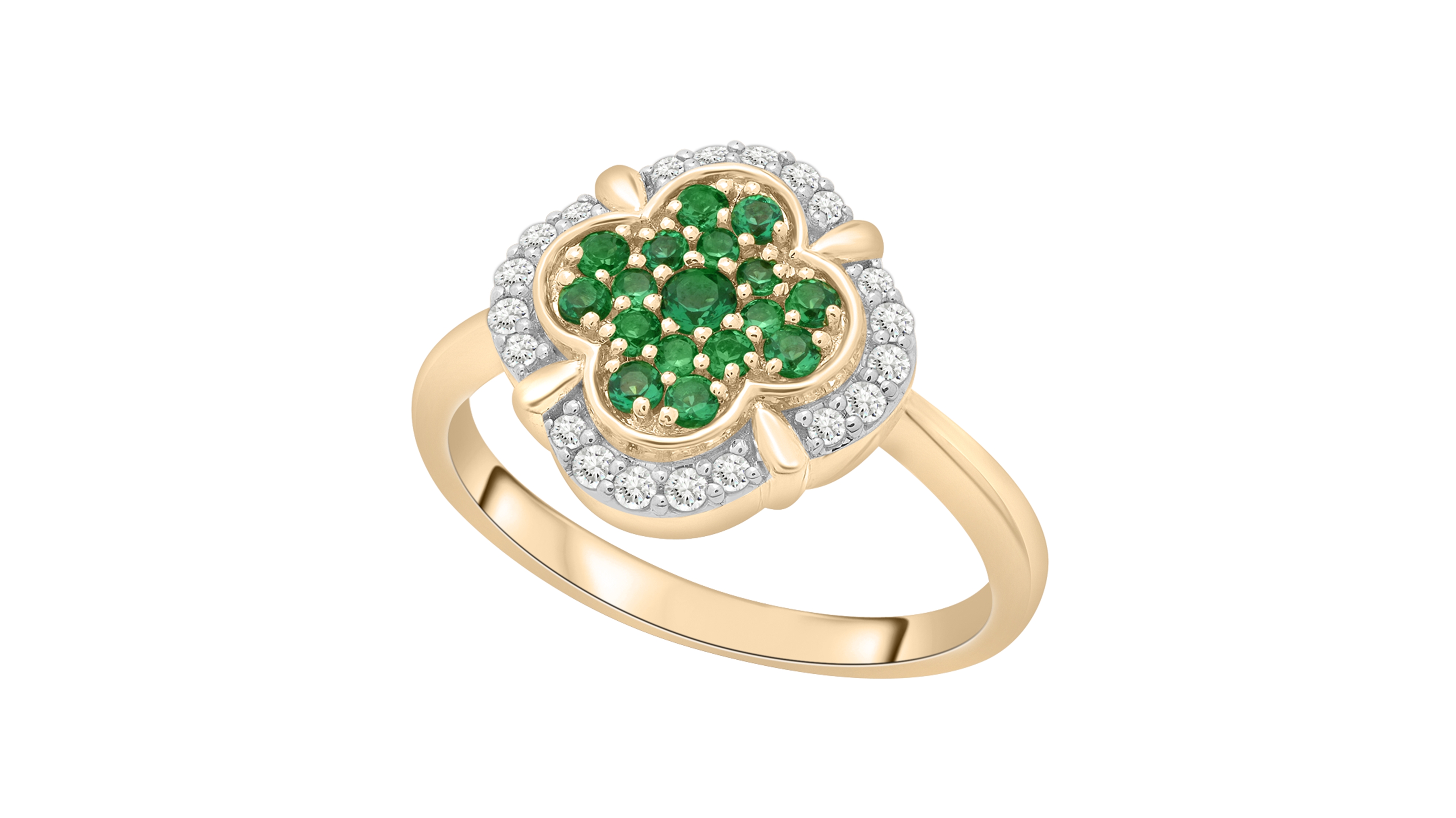 Macy's Emerald (1/3 ct. t.w.) & Diamond (1/6 ct. t.w.) Clover Ring in 14k Yellow Gold Over Sterling Silver