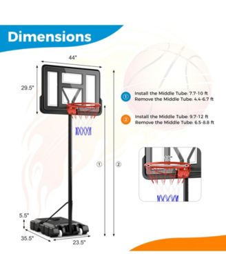 4.4-10 Feet Portable Basketball Hoop Adjustable with 2 Wheels and Fillable Base-Black