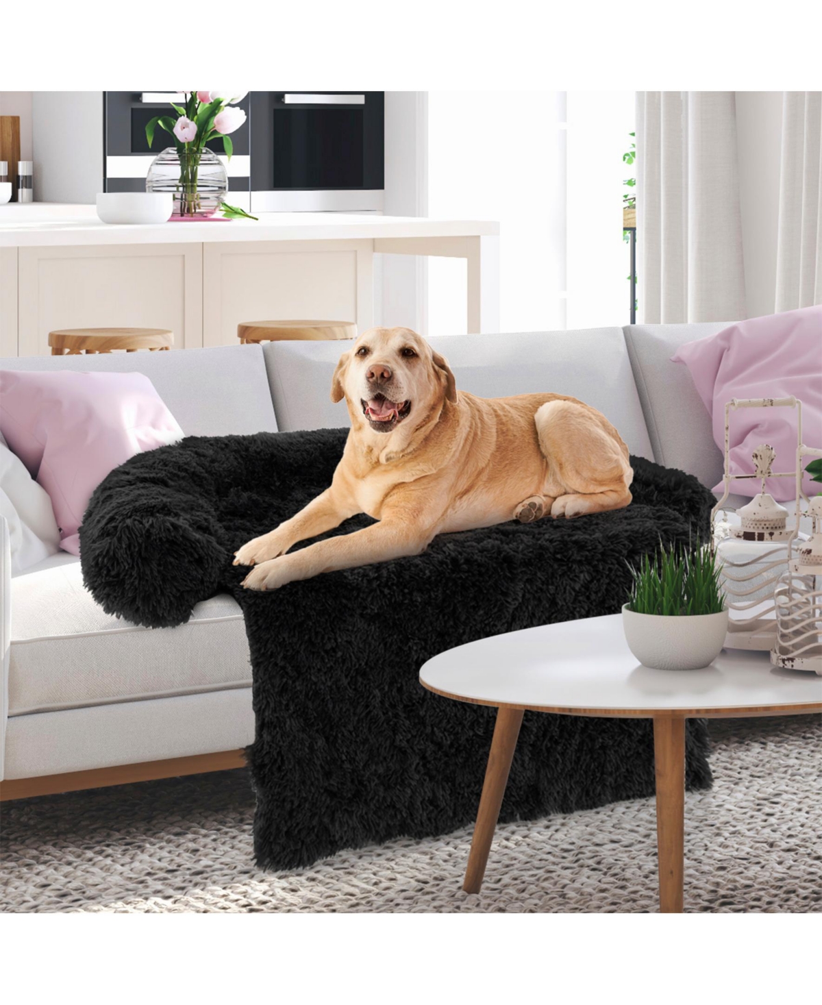 Sugift Plush Calming Dog Couch Bed with Anti-Slip Bottom-l