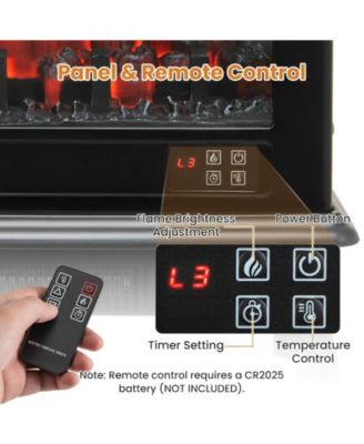 1400W Electric Stove Heater with 3-Level Flame Effect and 3-Sided View-Black