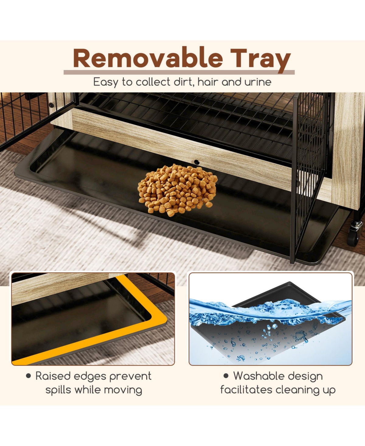 Sugift Industrial Dog Kennel with Flip-up Top 3 Lockable Doors and Removable Tray