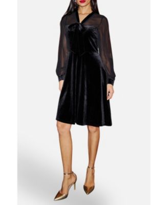 Women's Velvet Sheer Sleeves Skater Dress