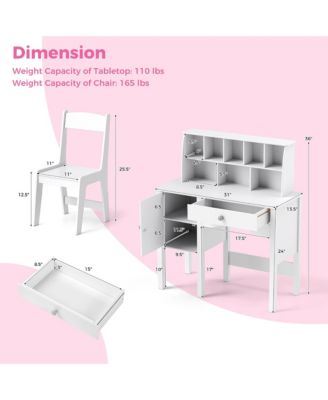 Kids Study Desk &amp; Chair Set Children Wooden Craft Table w/ Chair &amp; Hutch