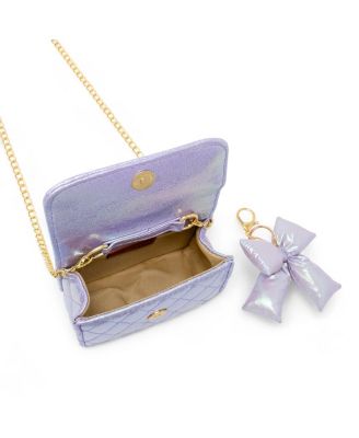 Girls Shiny Quilted Fluffy Bow Handbag