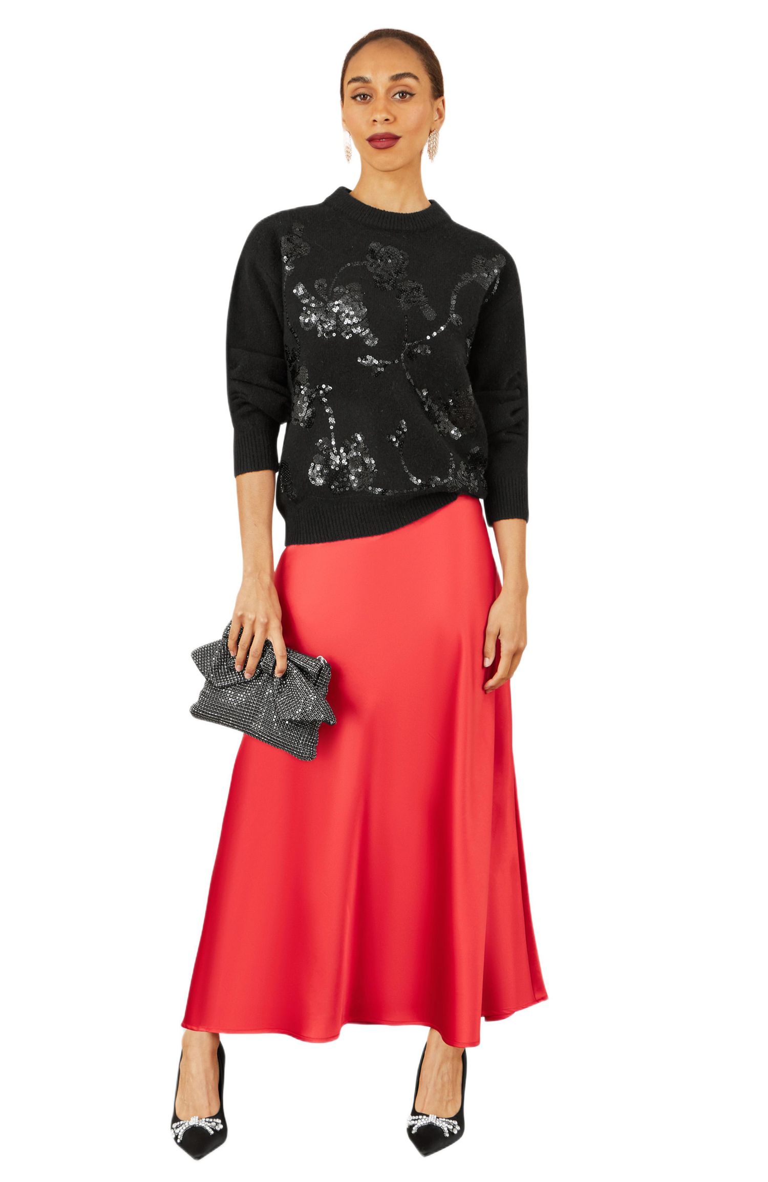 Women's 's Relaxed Fit Floral Sequin Sweater