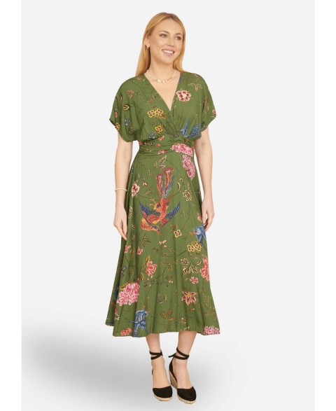 Женские платья Yumi Women's Ruched Waist Kimono Sleeve Midi Dress