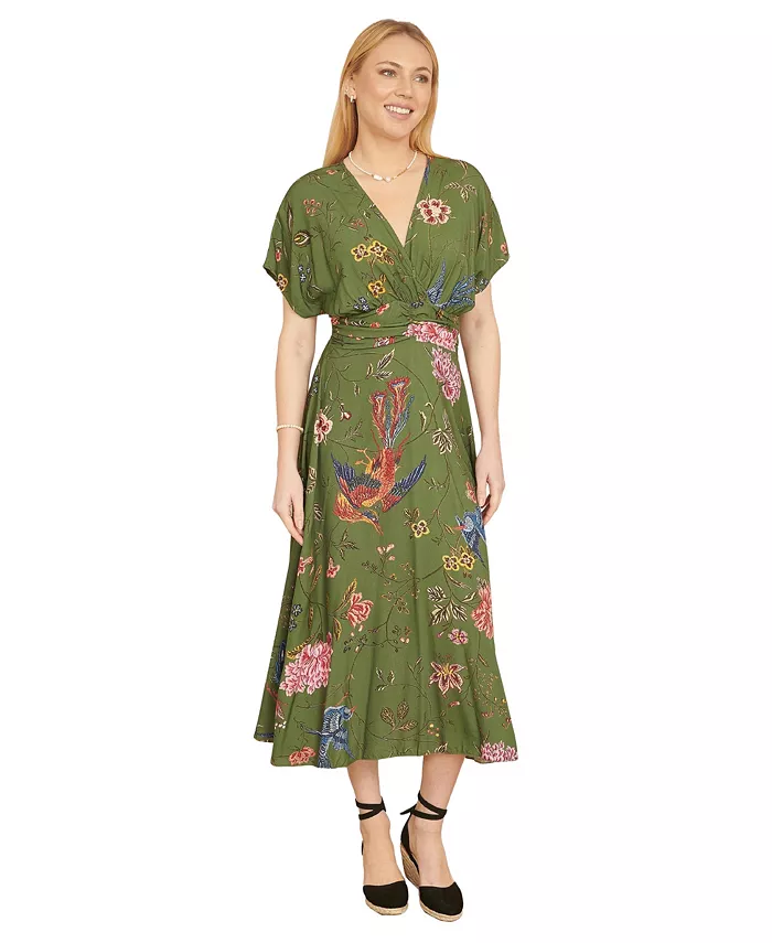 Women's Ruched Waist Kimono Sleeve Midi Dress