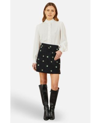 Women's Flower Embroidered Cord Mini Skirt