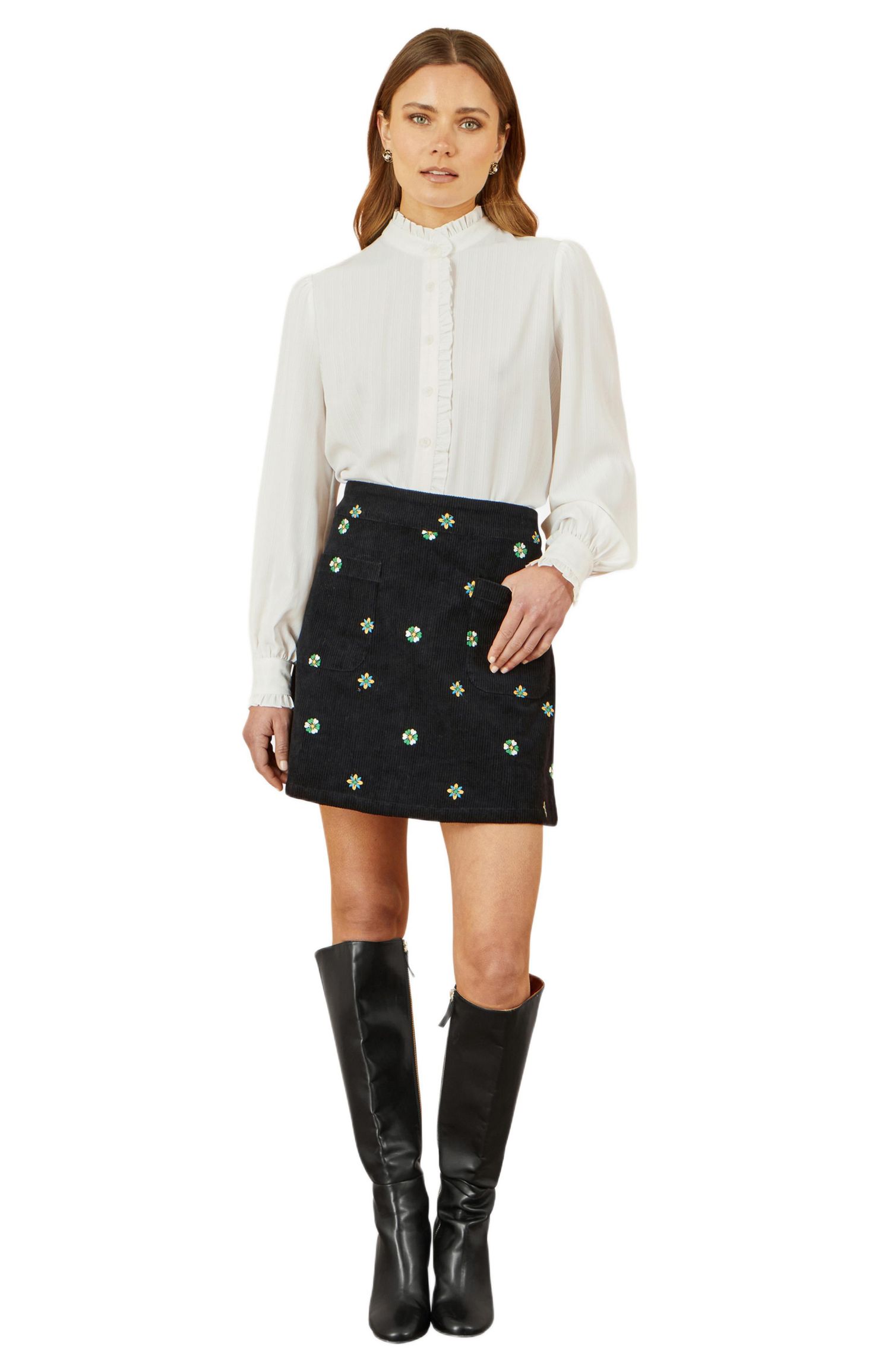 Women's Flower Embroidered Cord Mini Skirt