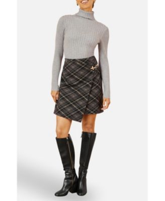 Women's Check Wrap Skirt With Buckle