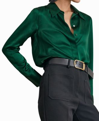 Women's Silk-Satin Concealed-Placket Shirt