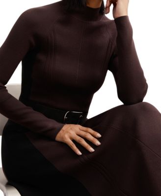 Women's Knitted Contrast-Panel Midi Dress