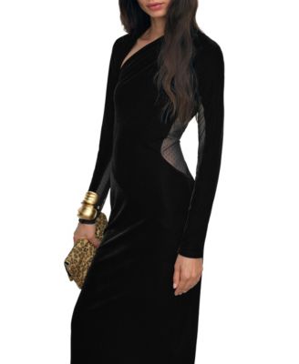 Women's Velvet Sheer-Panel Cut-Out Midi Dress