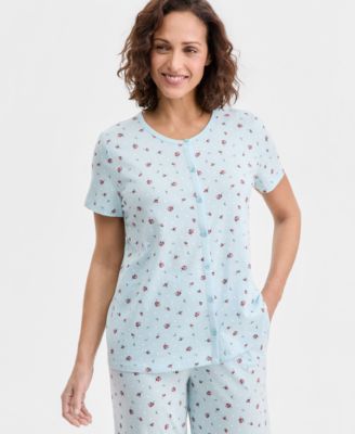 Women's 2-Pc. Cotton Printed Cropped Pajamas Set