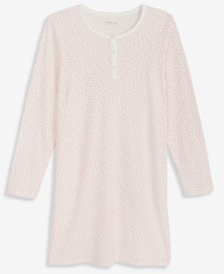 Women's Cotton Printed Long Sleeve Henley Sleepshirt, Created for Macy's
