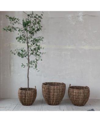 3-Piece Woven Banana Leaf Baskets with Handles, Natural