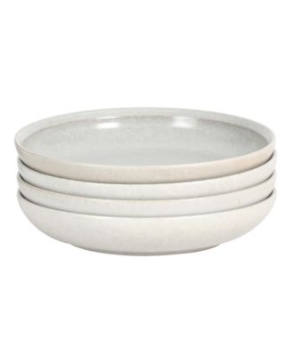 Beckett 4-Piece Ash White Dinner Bowl Set – Reactive Glaze Stoneware – Shallow Pasta Bowls