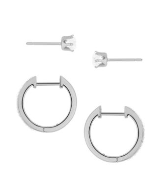 Crystal Stud and Hoop Earrings Set