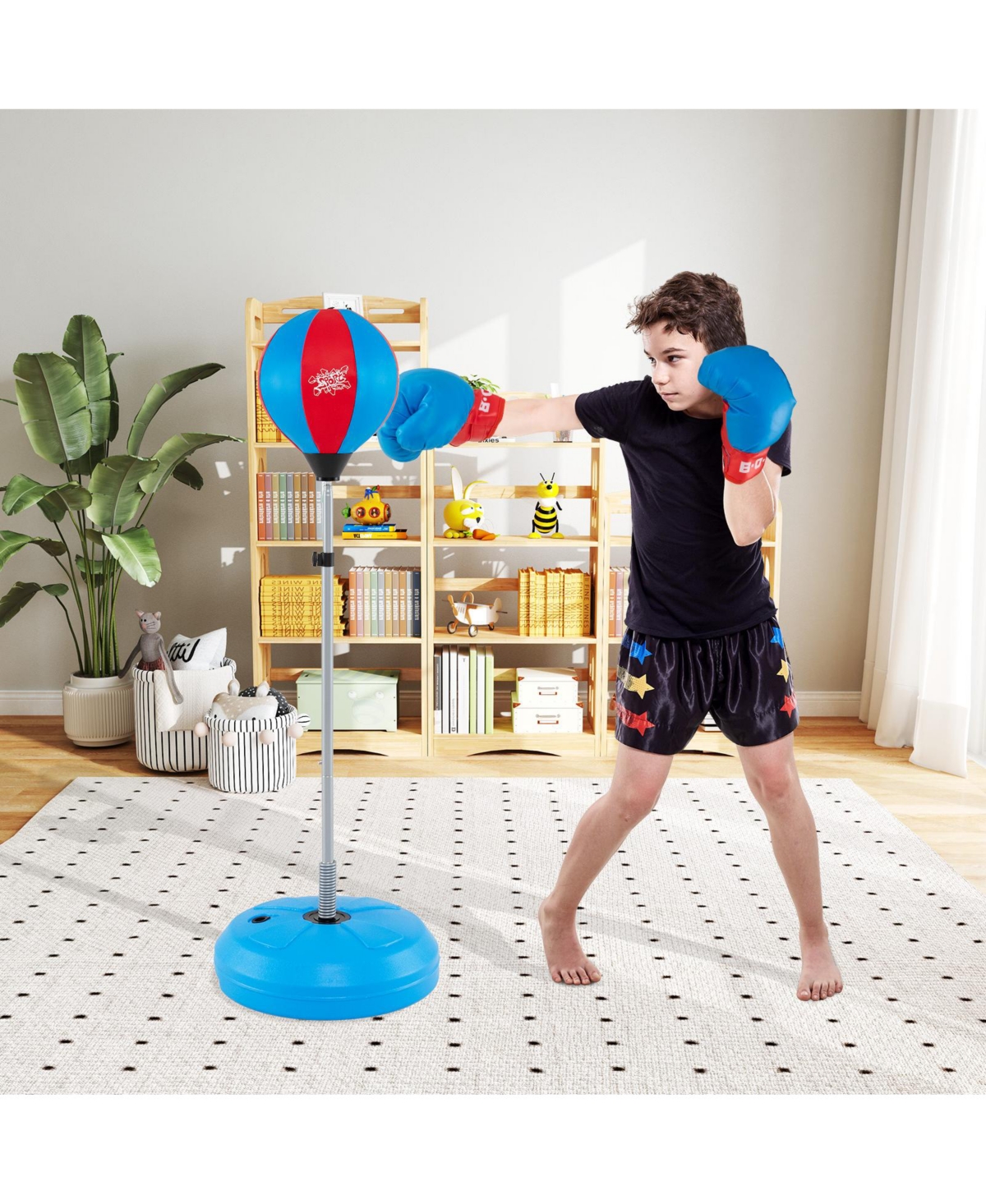 Skonyon Adjustable Punching Bag with Stand and Boxing Gloves for Both Adults and Kids