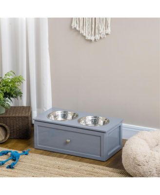 23.6 x 11.8 x 9.4 Gray Elevated Dog Bowls Raised Bowl Stand Storage 2 Stainless Steel Bowls