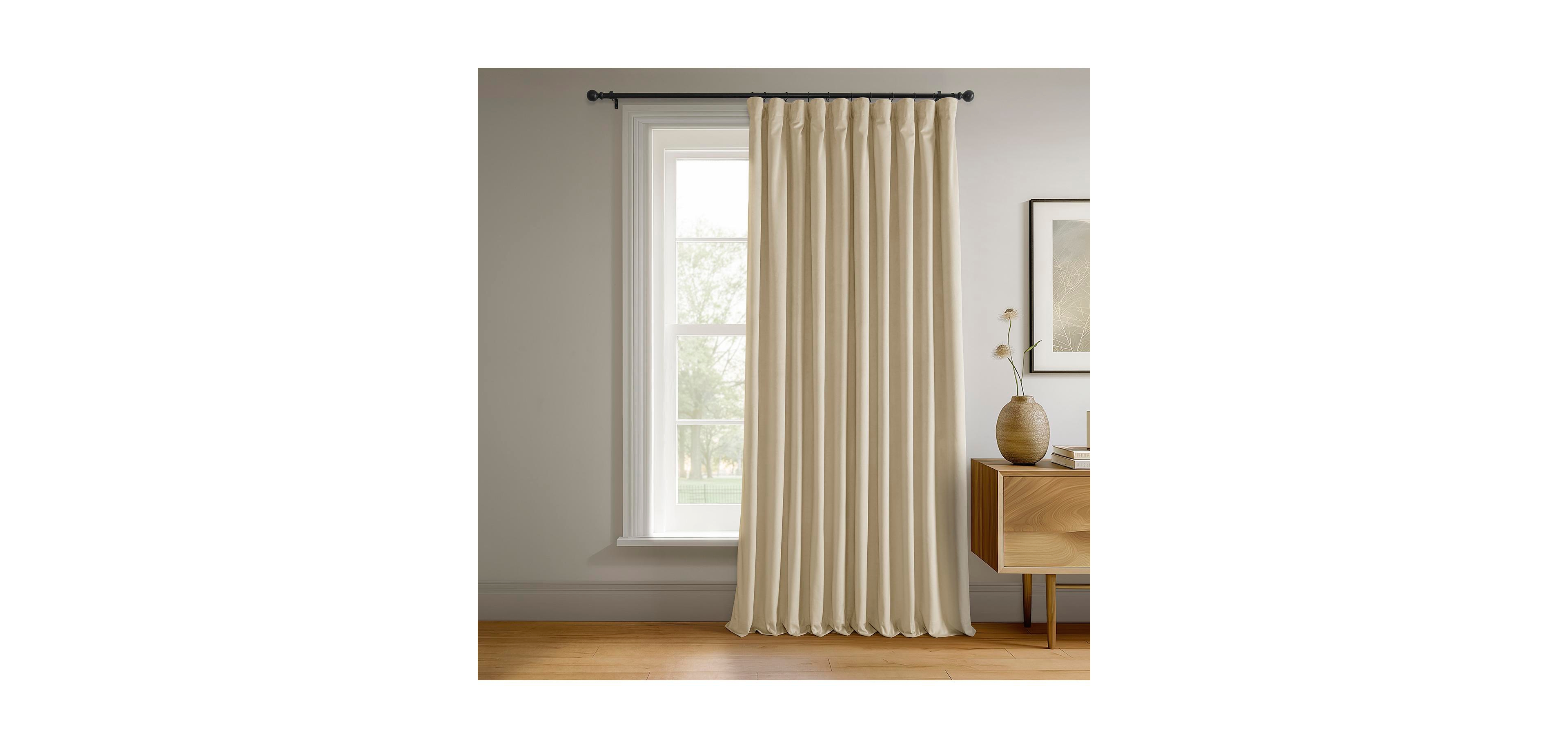 Half Price Drapes Neutral Ground Signature Extra Wide Velvet Blackout Curtain