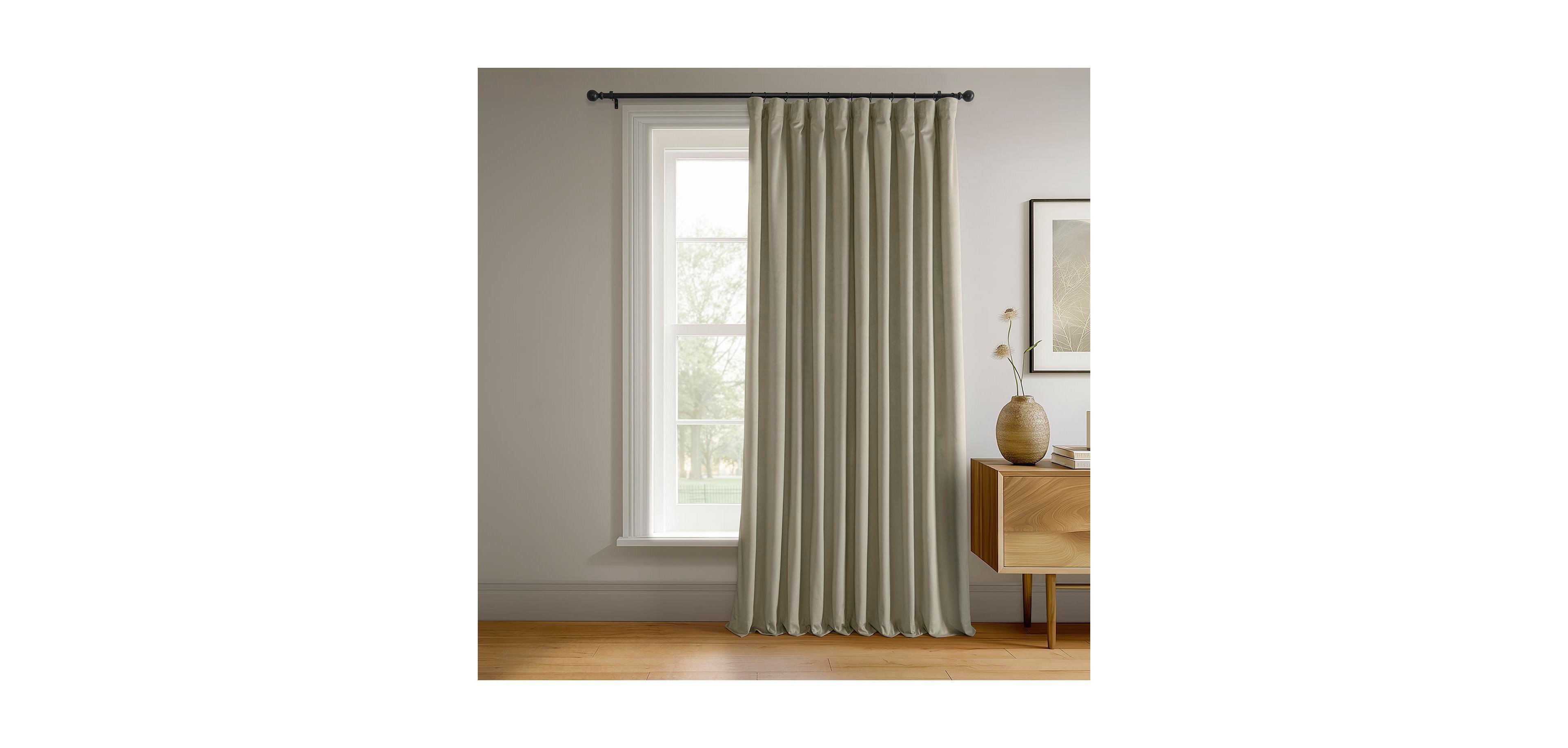Half Price Drapes Cool Beige Signature Extra Wide Velvet Blackout Curtain