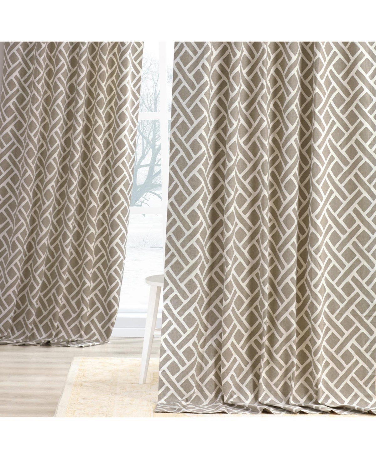 Half Price Drapes Martinique Taupe Geometric Printed Cotton Room Darkening Curtain