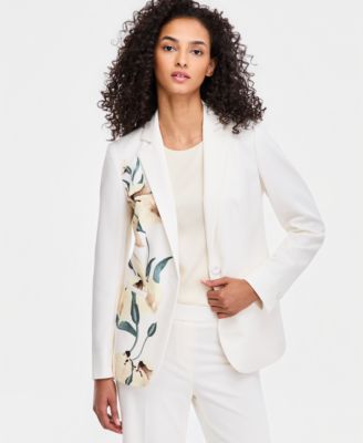 Women's Floral Placement-Print One-Button Blazer