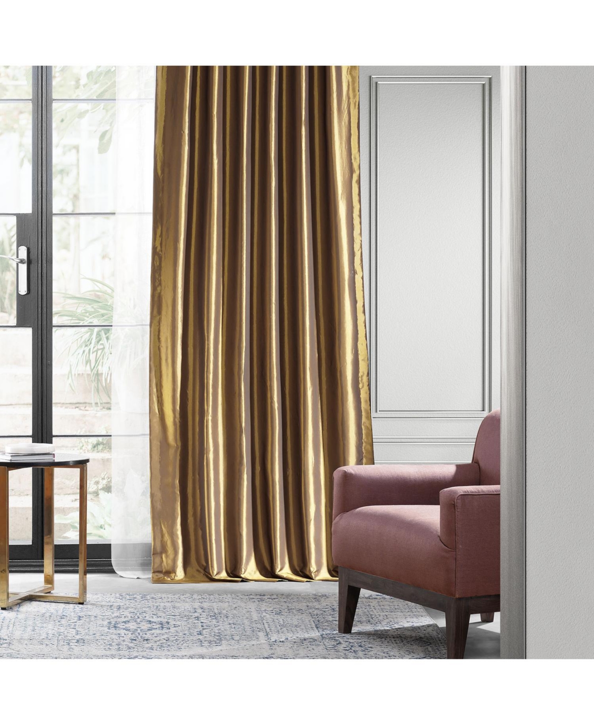 Half Price Drapes Golden Spice Faux Silk Taffeta Blackout Curtain