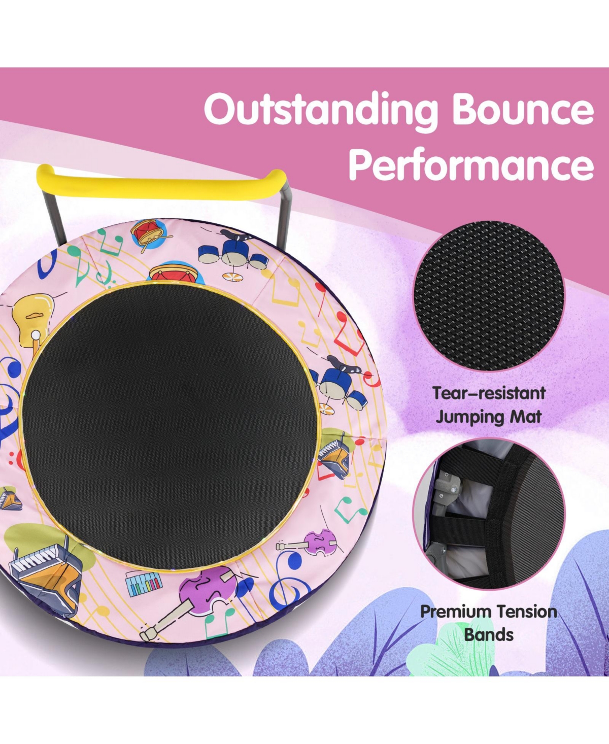 Skonyon Mini Trampoline Folding Small Rebounder for Kids with Lights