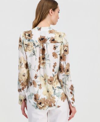 Women's Printed Pleated Long-Sleeve Blouse