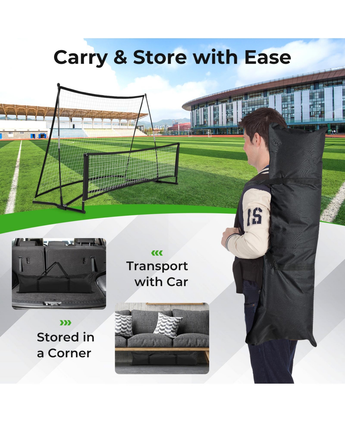 Skonyon 2-in-1 Portable Soccer Rebounder Net with Carrying Bag
