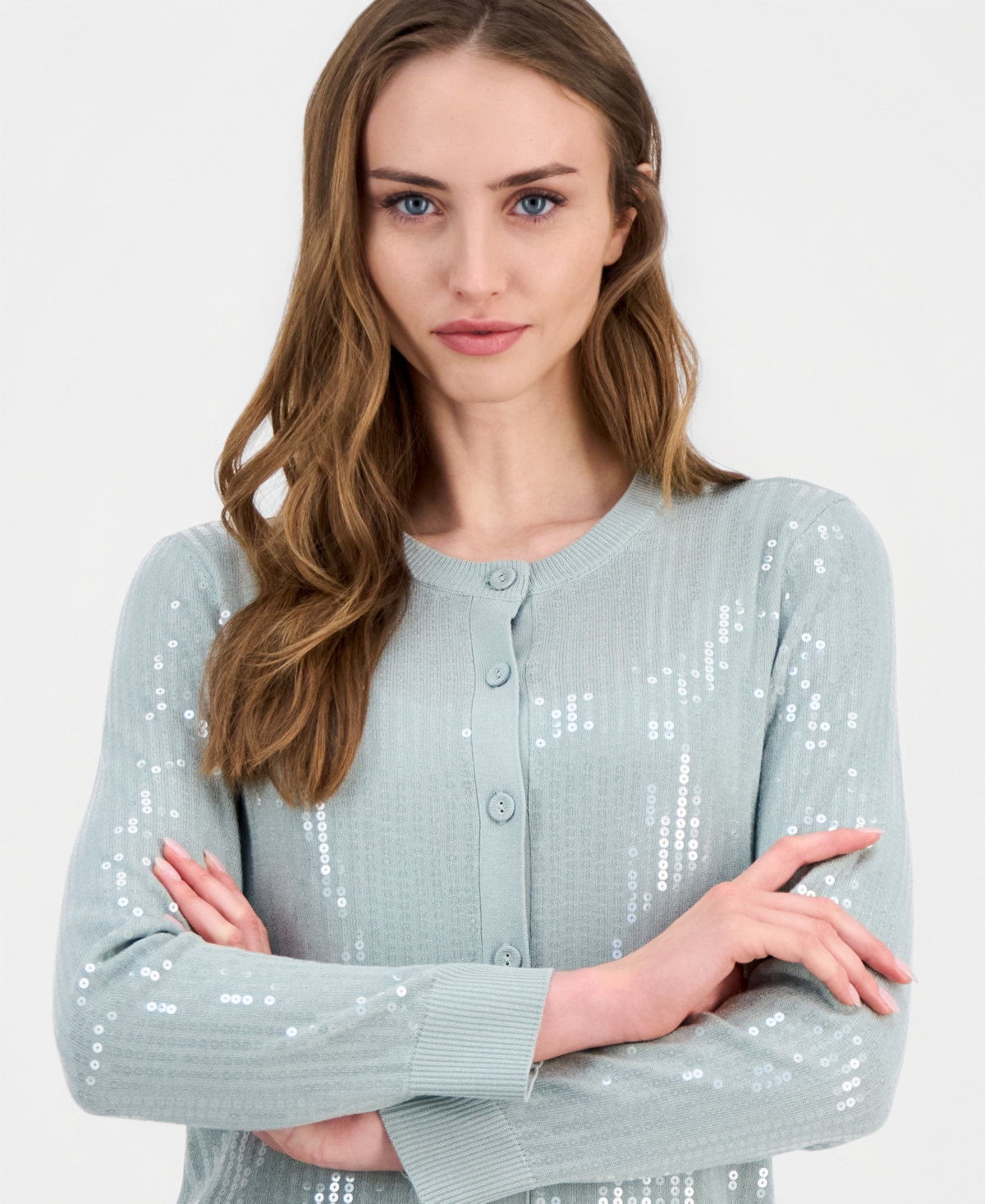 Anne Klein Women's Button-Front Sequin Cardigan