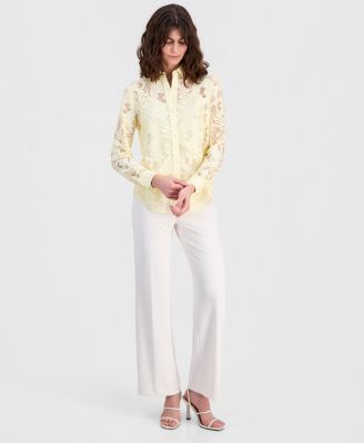 Women's Collared Floral-Lace Button-Front Shirt
