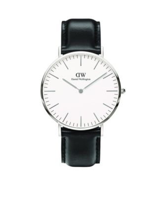 Unisex Analog Black Leather Watch Set, 40mm