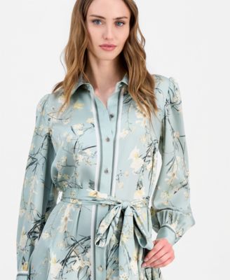 Women's Printed Long-Sleeve Shirtdress