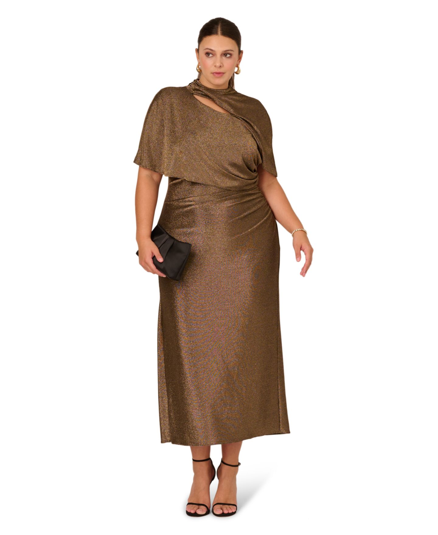 Женское платье Adrianna Papell Plus Size Mock Neck Maxi, цвет: Золотой — фото 1
