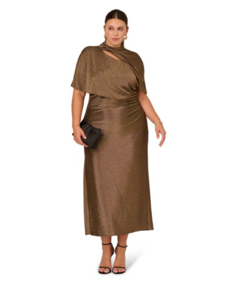 Женское платье Adrianna Papell Plus Size Mock Neck Maxi, цвет: Золотой