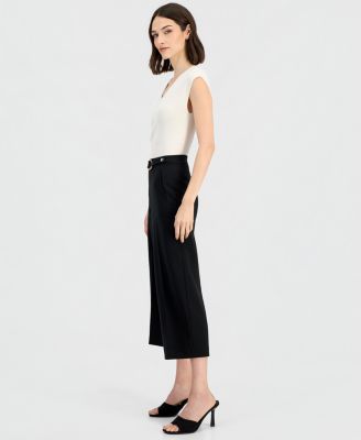 Women's Pull-On Belted Mid-Rise Wide-Leg Pants 