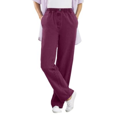 Women's Plus Size Tall Straight-Leg All-Cotton Denim Pull-On 7-Day Elastic-Waist Jeans