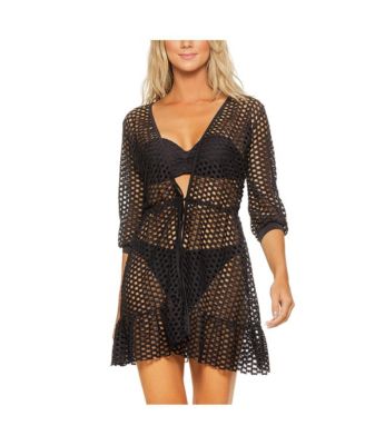 Women's Lattice Front Tie Ruffle Hem Cover-up