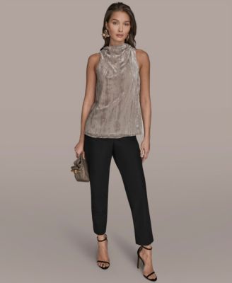 Women's High Cowl Neck Burnout Top