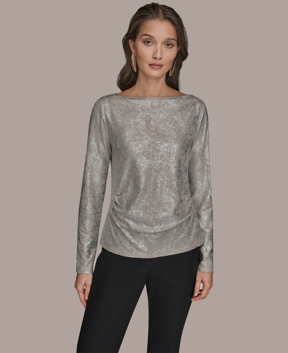 Donna Karan Women's Long-sleeve Foil Top In Multi