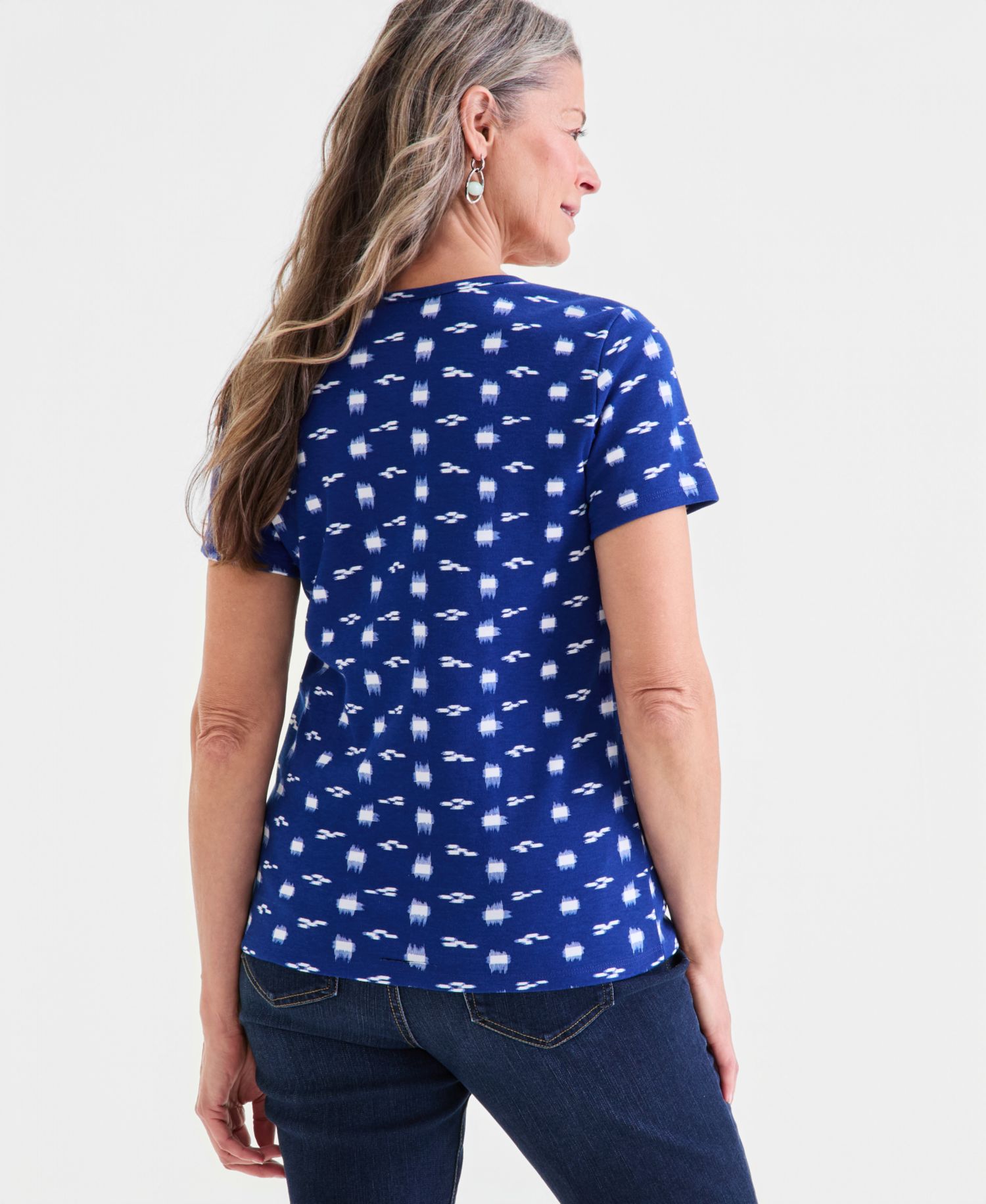 Women's Printed Short-Sleeve V-Neck Top