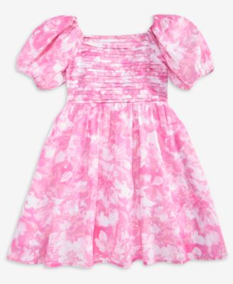Girls' Square Neck Puff Sleeve Dress