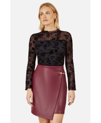 Women's Flocked Floral Stretch Mesh Top